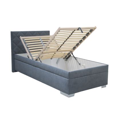 Cama almofadada com espaço de armazenamento e colchão LANA 90x200 cm azul