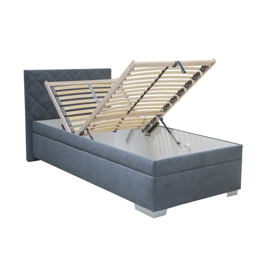 Cama almofadada com espaço de armazenamento e colchão LANA 90x200 cm azul
