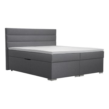 Cama almofadada com espaço de armazenamento e matracemi com topper NEW BOLERO 180x200 cm cinzento