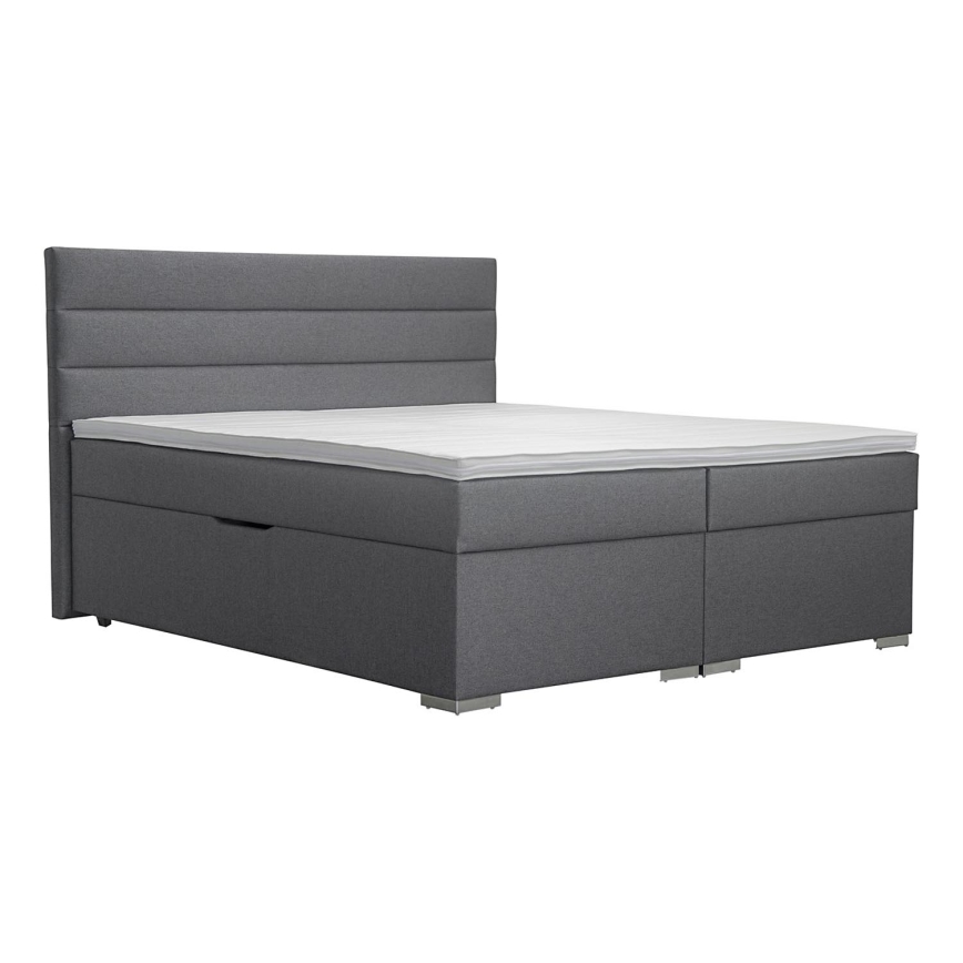 Cama almofadada com espaço de armazenamento e matracemi com topper NEW BOLERO 180x200 cm cinzento