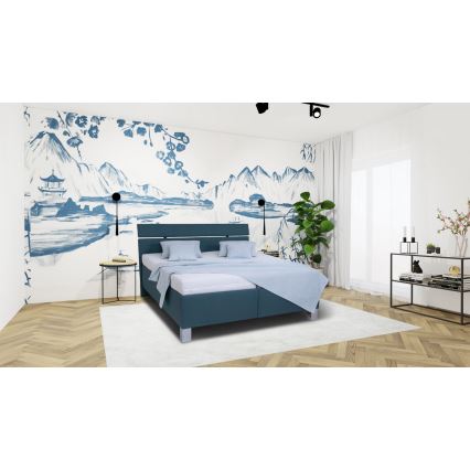 Cama almofadada com espaço de armazenamento sem colchão ALIS 160x200 cm azul-petróleo