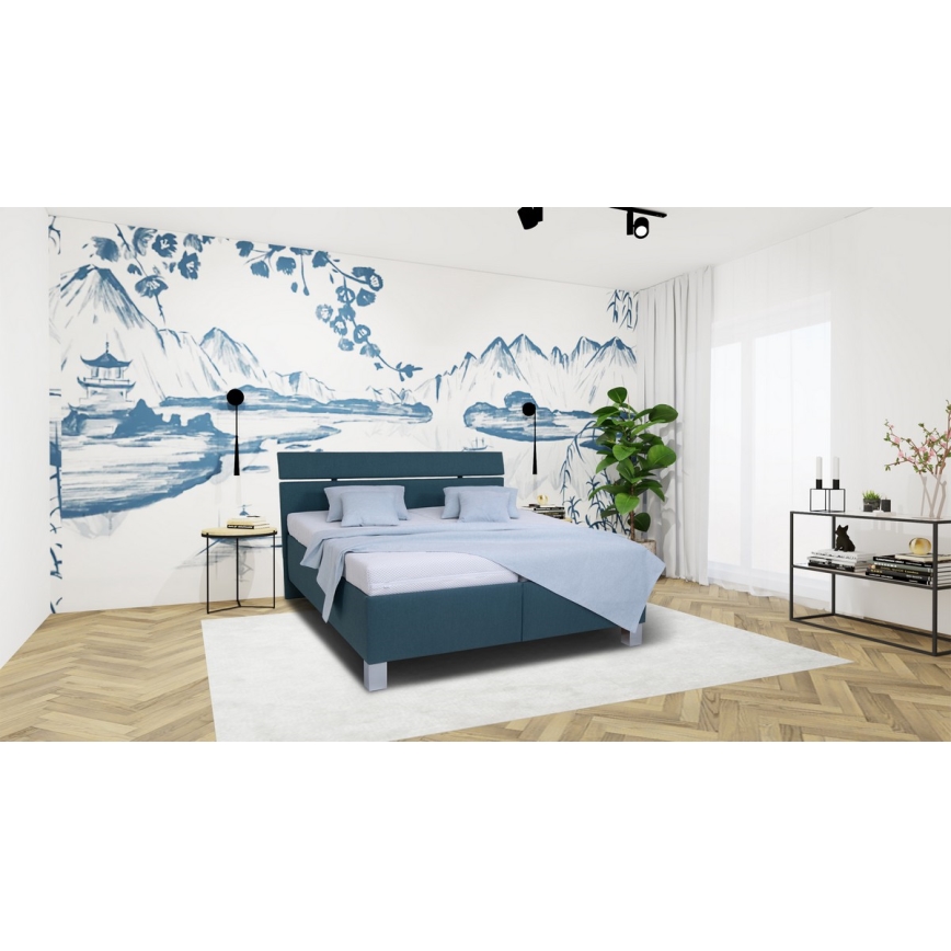 Cama almofadada com espaço de armazenamento sem colchão ALIS 160x200 cm azul-petróleo