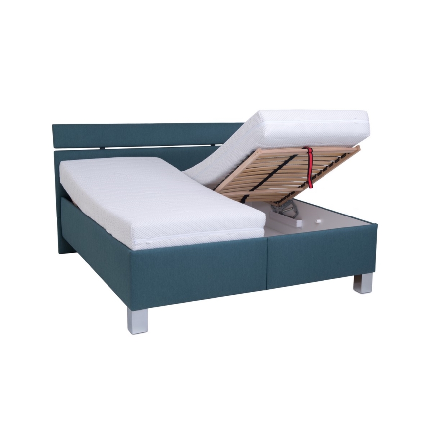 Cama almofadada com espaço de armazenamento sem colchão ALIS 160x200 cm azul-petróleo