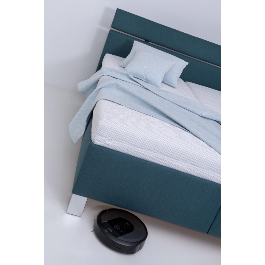 Cama almofadada com espaço de armazenamento sem colchão ALIS 160x200 cm azul-petróleo