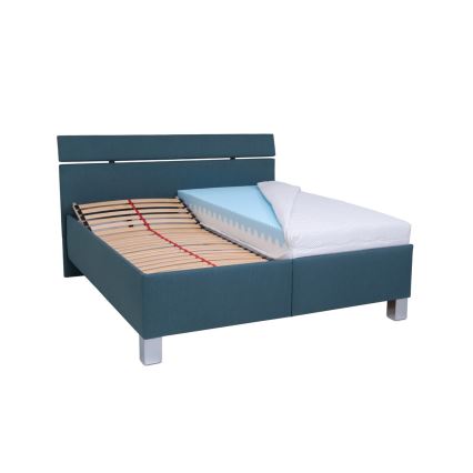 Cama almofadada com espaço de armazenamento sem colchão ALIS 160x200 cm azul-petróleo