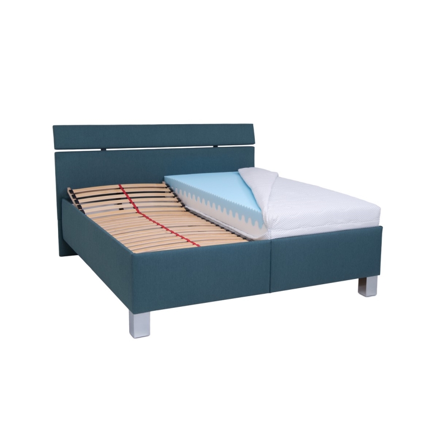 Cama almofadada com espaço de armazenamento sem colchão ALIS 160x200 cm azul-petróleo