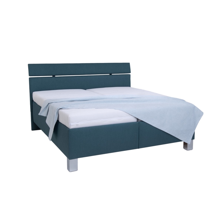 Cama almofadada com espaço de armazenamento sem colchão ALIS 160x200 cm azul-petróleo
