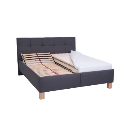 Cama almofadada com espaço de armazenamento sem colchão MARIA 160x200 cm cinzento