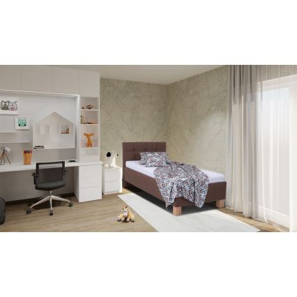 Cama almofadada com espaço de armazenamento sem colchão MARIA ONE 90x200 cm castanho