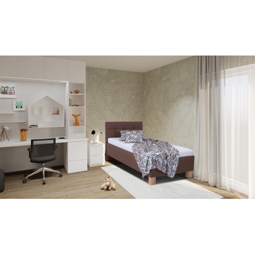 Cama almofadada com espaço de armazenamento sem colchão MARIA ONE 90x200 cm castanho