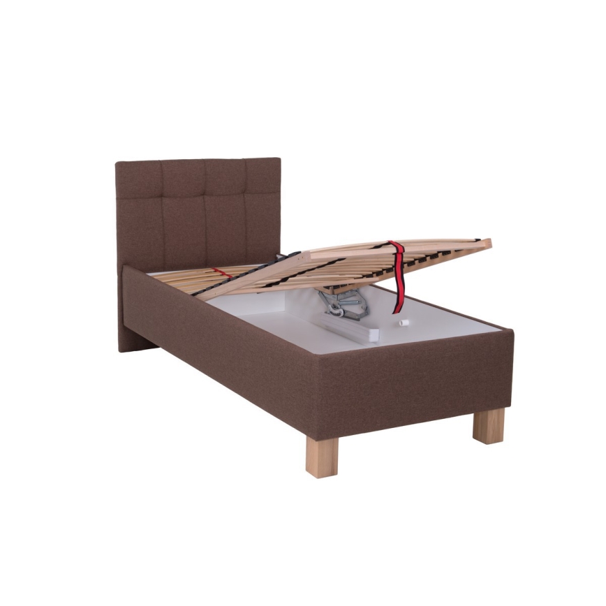 Cama almofadada com espaço de armazenamento sem colchão MARIA ONE 90x200 cm castanho
