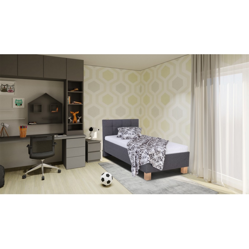 Cama almofadada com espaço de armazenamento sem colchão MARIA ONE 90x200 cm cinzento