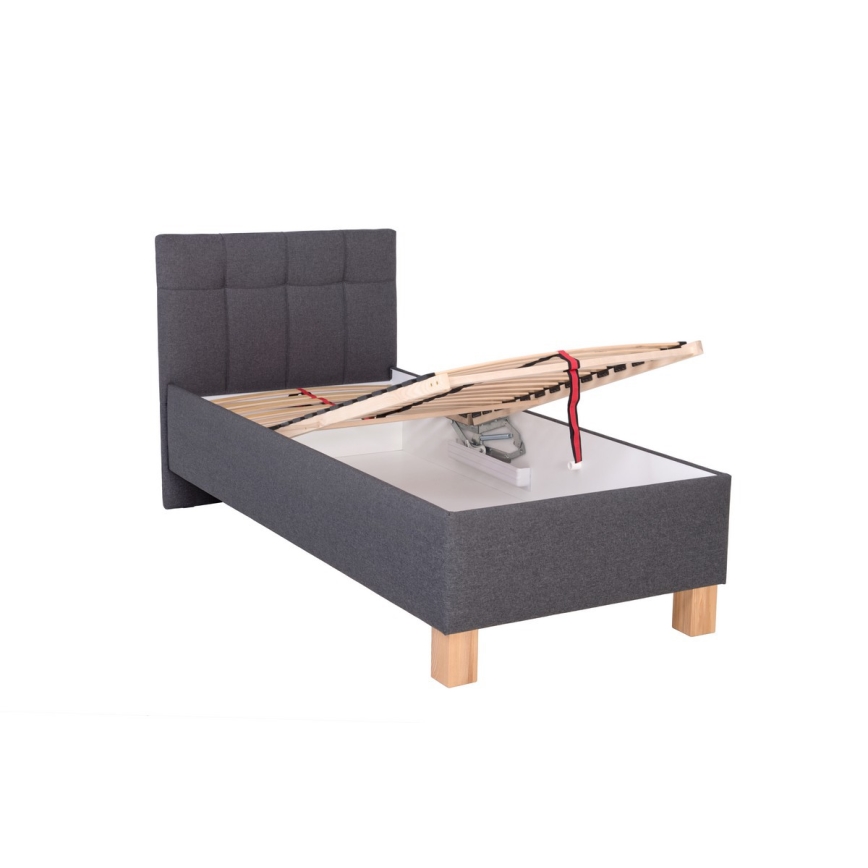 Cama almofadada com espaço de armazenamento sem colchão MARIA ONE 90x200 cm cinzento