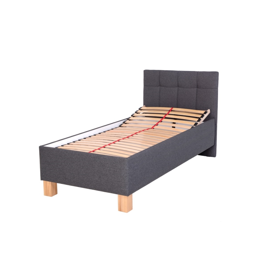 Cama almofadada com espaço de armazenamento sem colchão MARIA ONE 90x200 cm cinzento