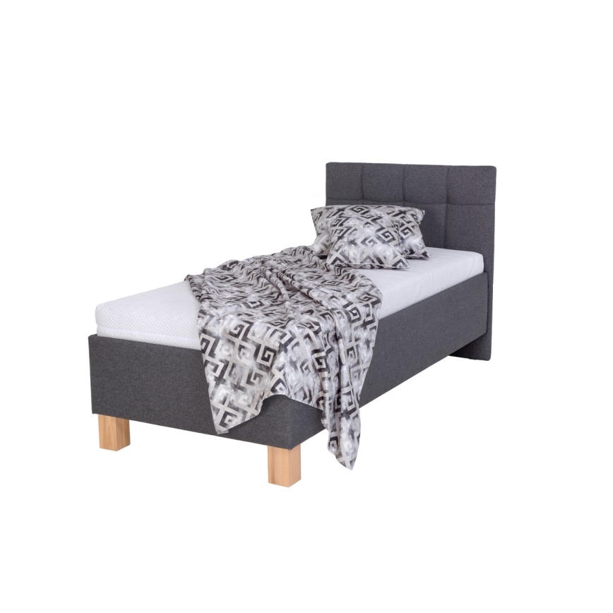 Cama almofadada com espaço de armazenamento sem colchão MARIA ONE 90x200 cm cinzento