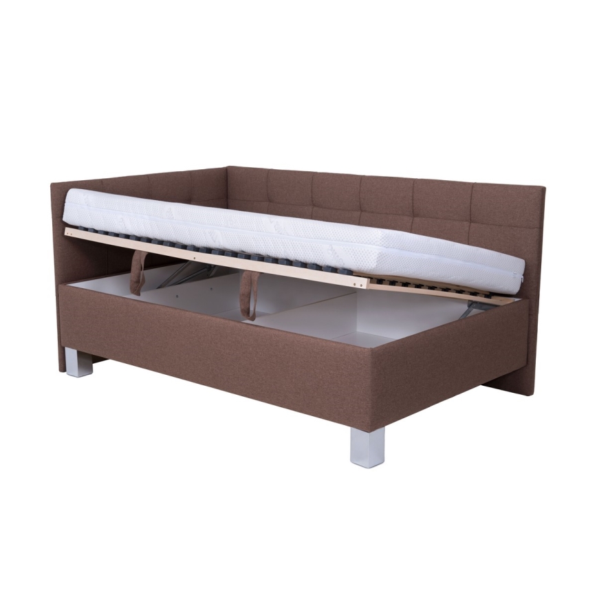 Cama almofadada com espaço de armazenamento sem colchão MARIA PETITE 120x200 cm castanho