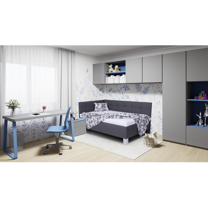 Cama almofadada com espaço de armazenamento sem colchão MARIA PETITE 120x200 cm cinzento