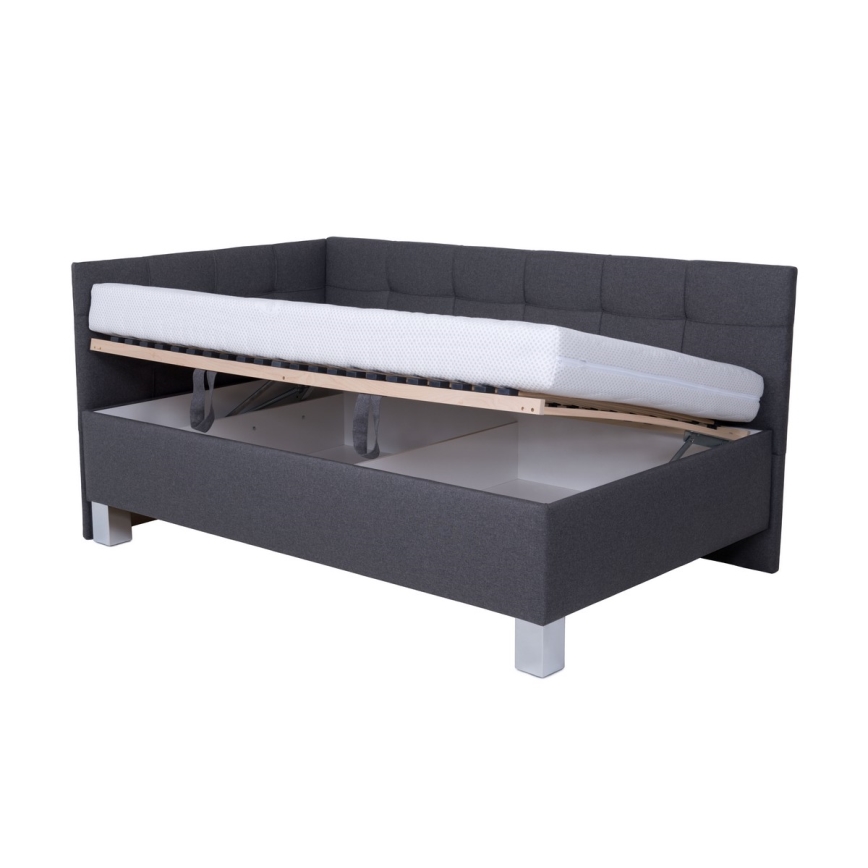 Cama almofadada com espaço de armazenamento sem colchão MARIA PETITE 120x200 cm cinzento