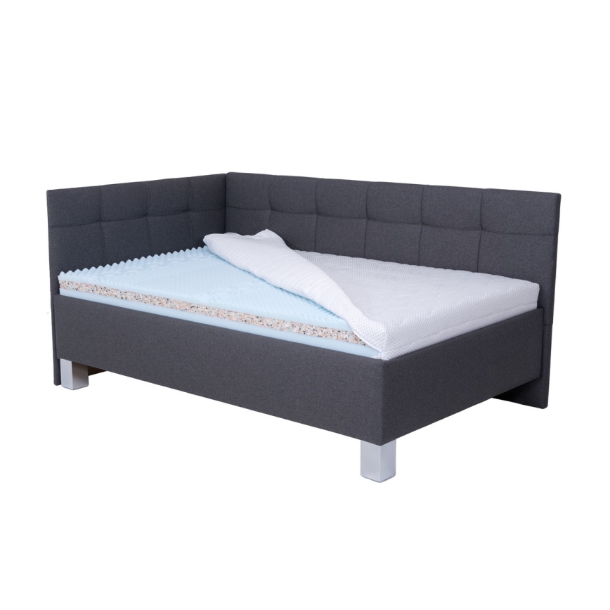 Cama almofadada com espaço de armazenamento sem colchão MARIA PETITE 120x200 cm cinzento