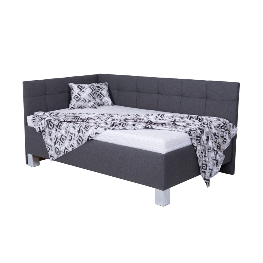 Cama almofadada com espaço de armazenamento sem colchão MARIA PETITE 120x200 cm cinzento