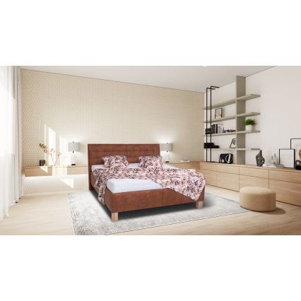 Cama almofadada com espaço de armazenamento sem colchão VIOLET 160x200 cm conhaque castanho