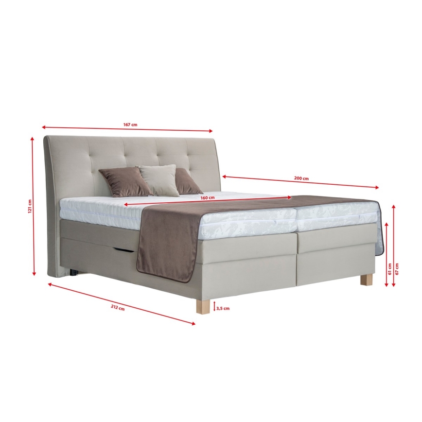 Cama boxspring com colchão BEA 160x200 cm bege