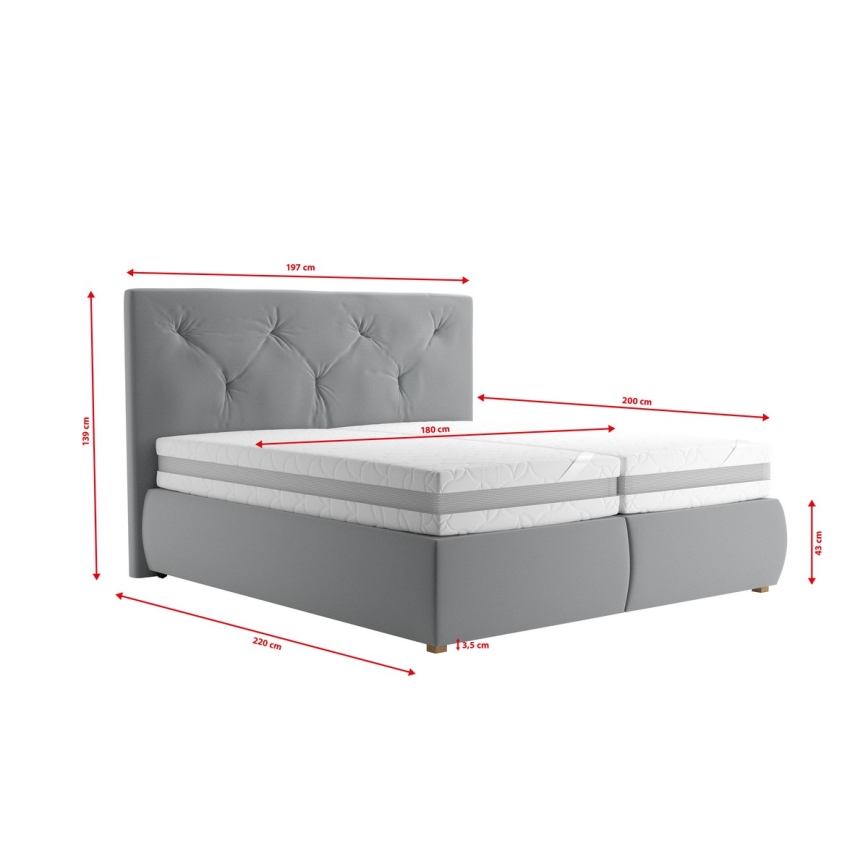 Cama boxspring com colchão e topper ELEN 180x200 cm cinza