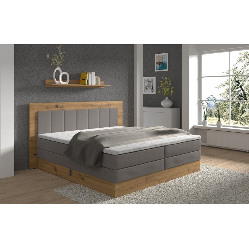 Cama boxspring JASMINE 180x200 cm com colchões, sobrecolchão e espaço de arrumação, cinzenta