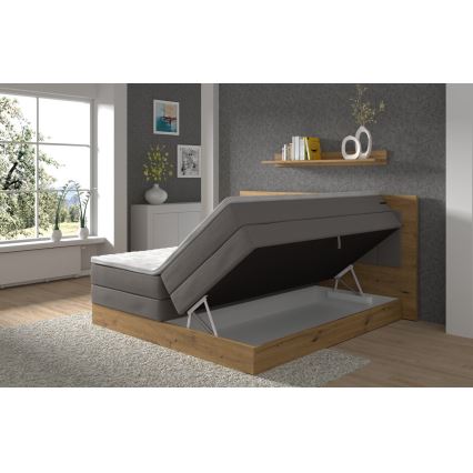 Cama boxspring JASMINE 180x200 cm com colchões, sobrecolchão e espaço de arrumação, cinzenta
