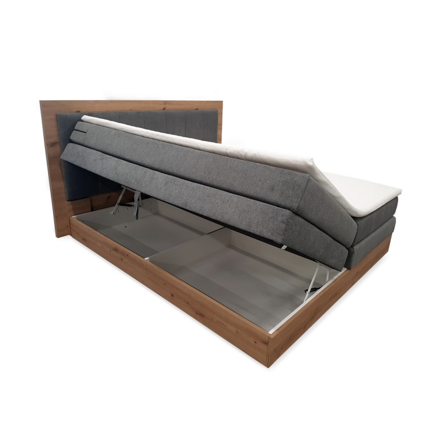 Cama boxspring JASMINE 180x200 cm com colchões, sobrecolchão e espaço de arrumação, cinzenta