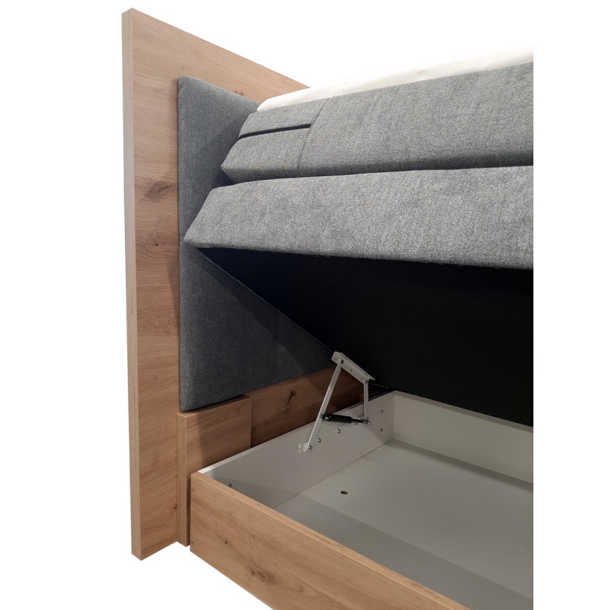 Cama boxspring JASMINE 180x200 cm com colchões, sobrecolchão e espaço de arrumação, cinzenta