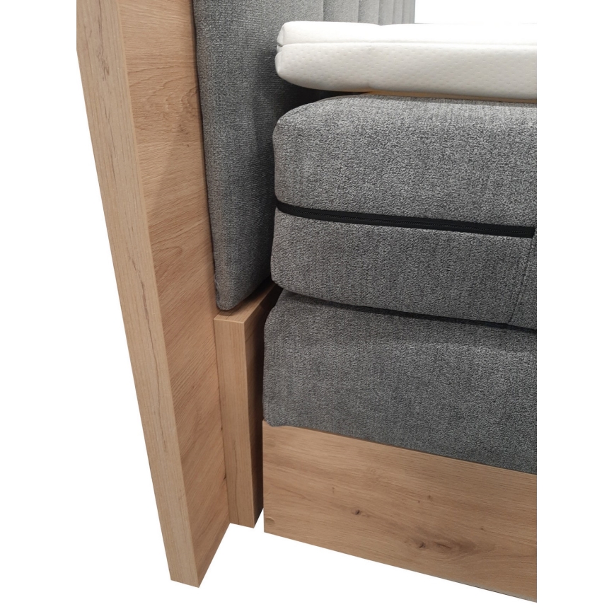 Cama boxspring JASMINE 180x200 cm com colchões, sobrecolchão e espaço de arrumação, cinzenta