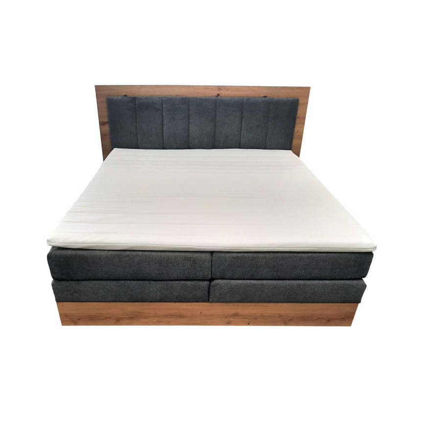 Cama boxspring JASMINE 180x200 cm com colchões, sobrecolchão e espaço de arrumação, cinzenta