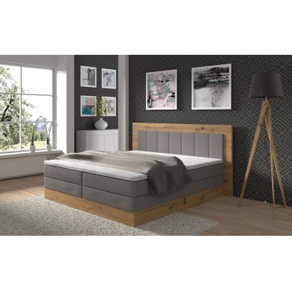 Cama boxspring JASMINE 180x200 cm com colchões, sobrecolchão e espaço de arrumação, cinzenta