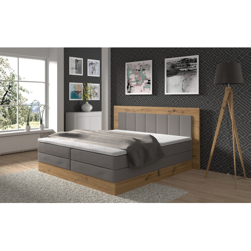 Cama boxspring JASMINE 180x200 cm com colchões, sobrecolchão e espaço de arrumação, cinzenta