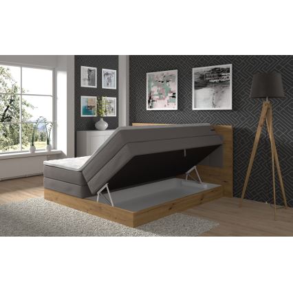 Cama boxspring JASMINE 180x200 cm com colchões, sobrecolchão e espaço de arrumação, cinzenta