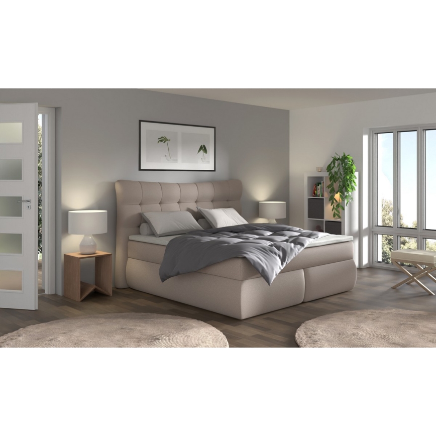 Cama box com colchões e topper SOFIA 180x200 cm bege