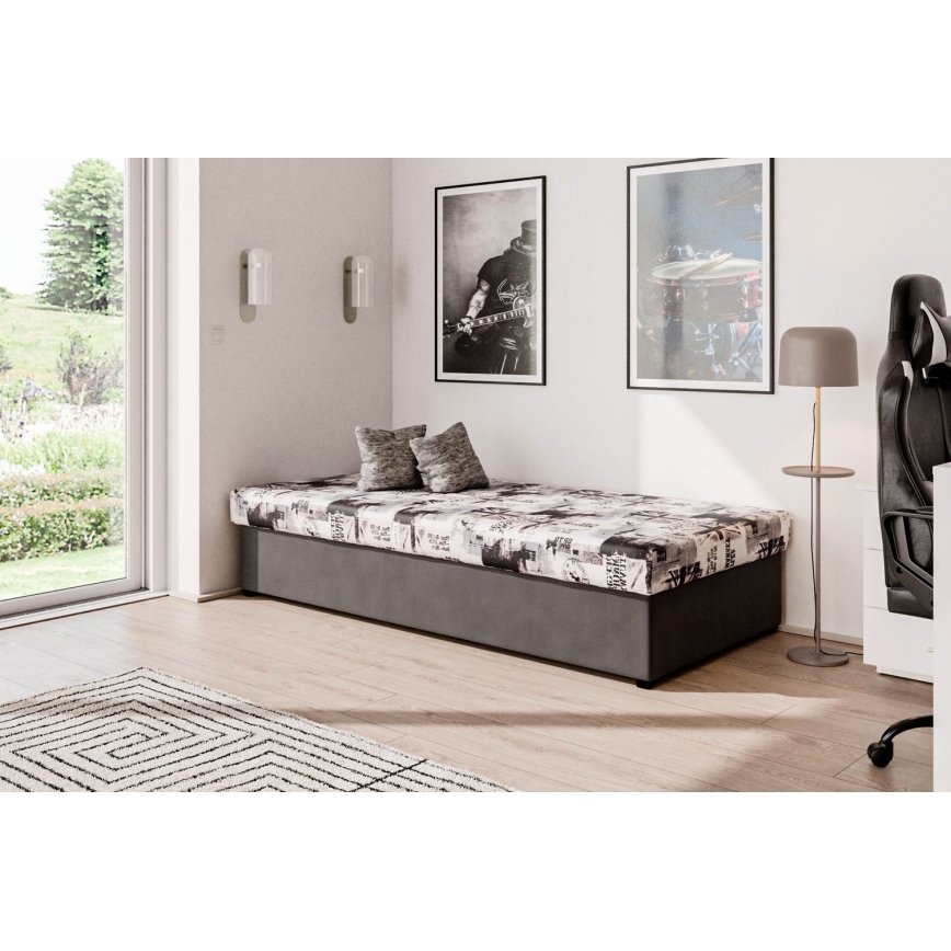 Cama com colchão de molas e espaço de arrumação NOE 90x200 cinzento/preto