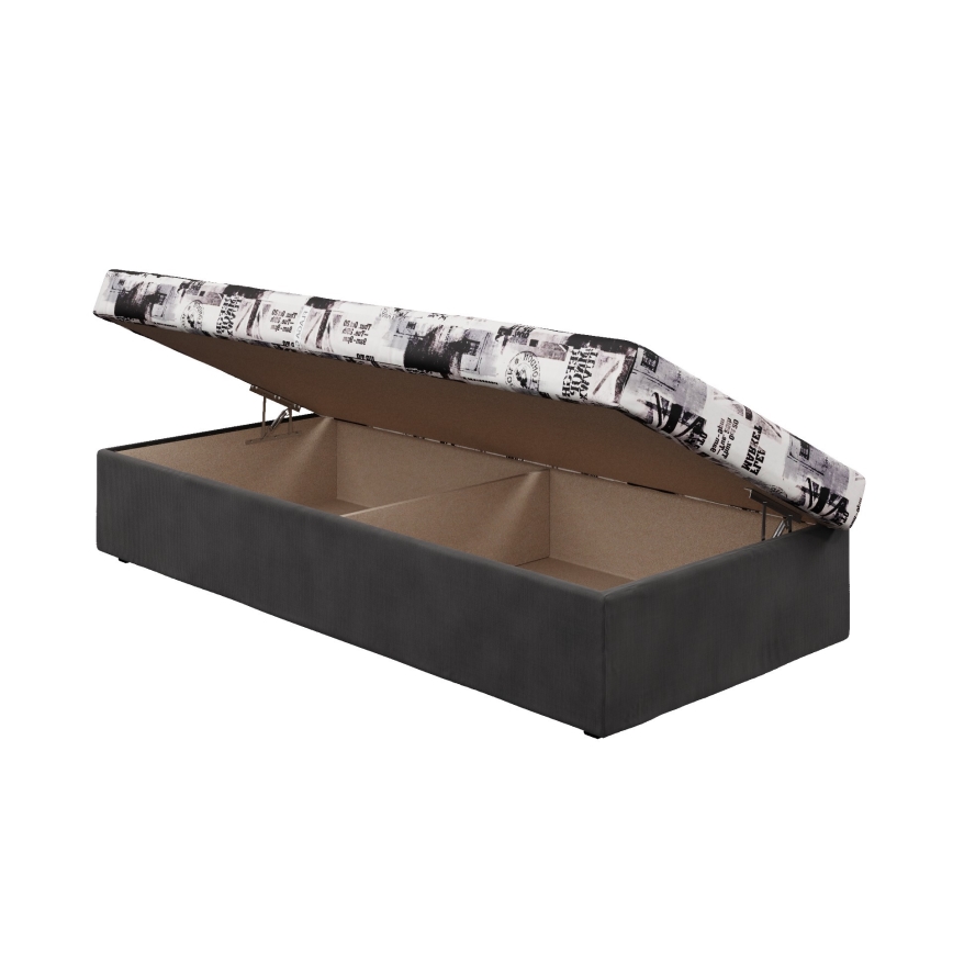 Cama com colchão de molas e espaço de arrumação NOE 90x200 cinzento/preto