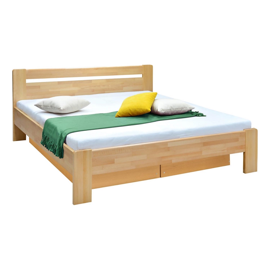 Cama de casal com estrado de ripas e espaço de arrumação feita de madeira maciça AMARA 180x200 cm faia