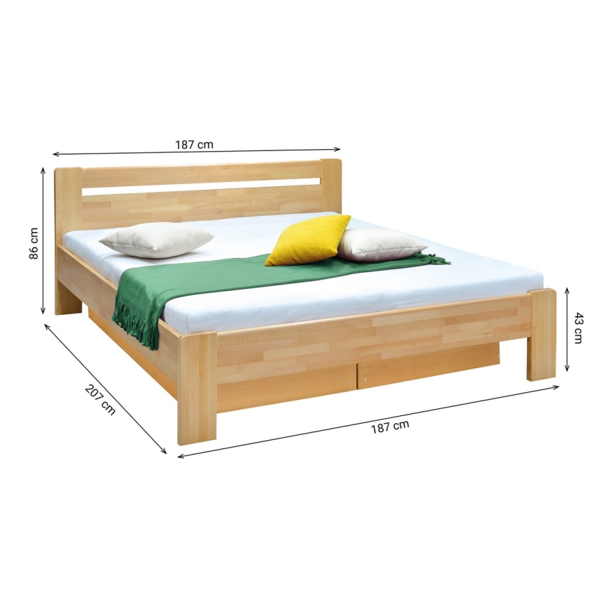 Cama de casal com estrado de ripas e espaço de arrumação feita de madeira maciça AMARA 180x200 cm faia