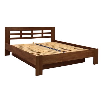 Cama de casal feita de madeira maciça com espaço de armazenamento ANGELA 180x200 cm nogueira escuro