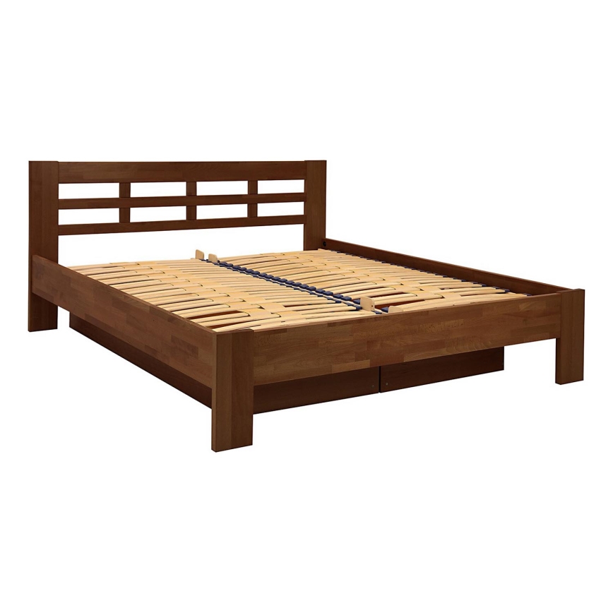 Cama de casal feita de madeira maciça com espaço de armazenamento ANGELA 180x200 cm nogueira escuro
