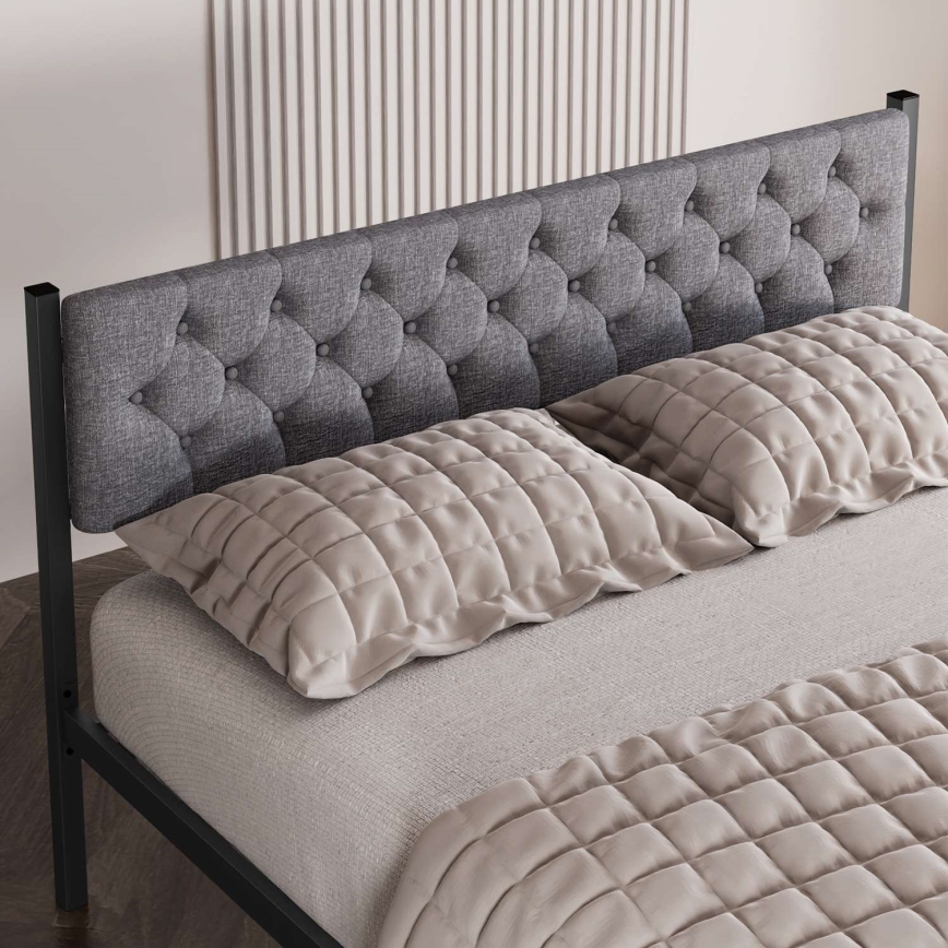 Cama de casal metálica KAROM 160x200 cm, cinzenta, suporta até 200 kg