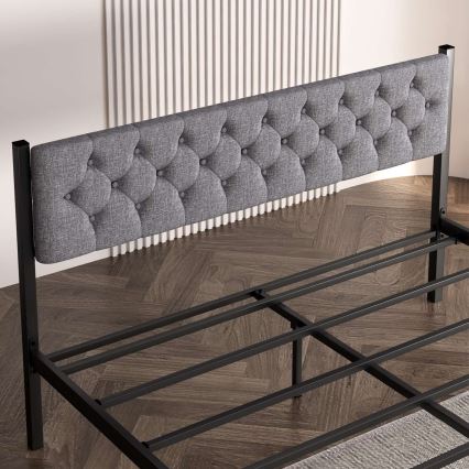 Cama de casal metálica KAROM 160x200 cm, cinzenta, suporta até 200 kg