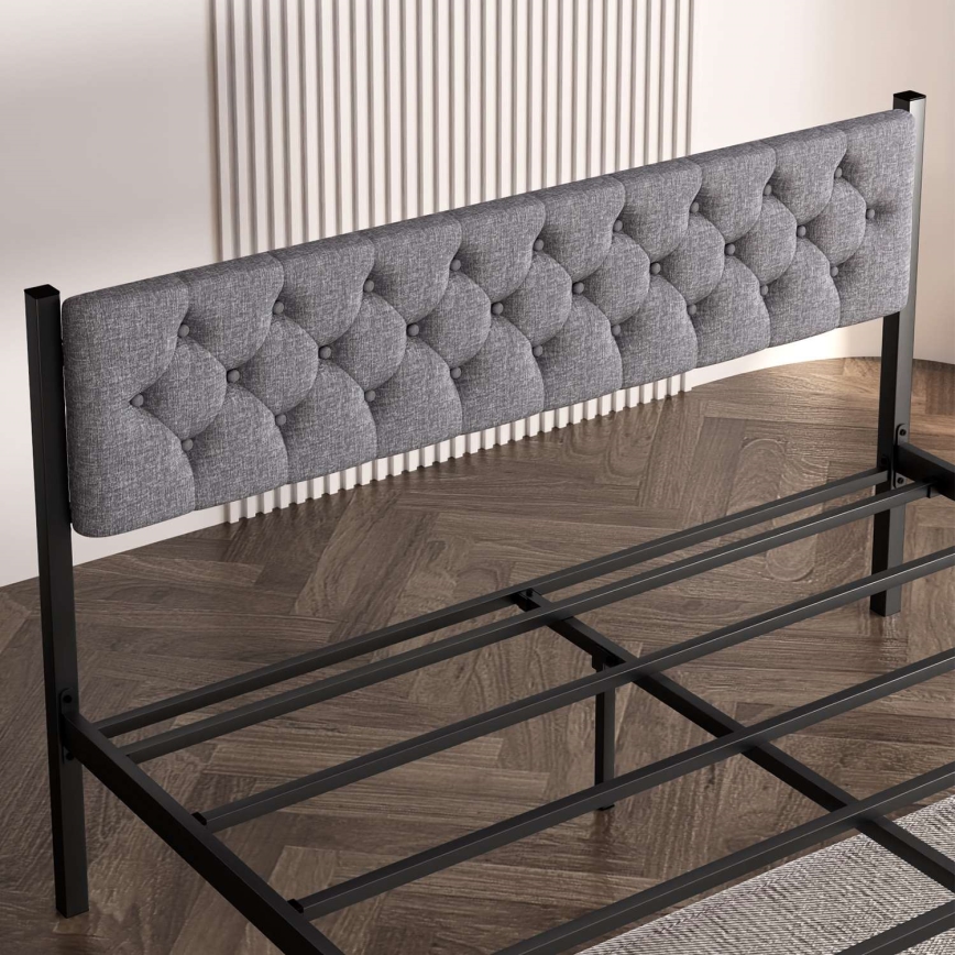 Cama de casal metálica KAROM 160x200 cm, cinzenta, suporta até 200 kg