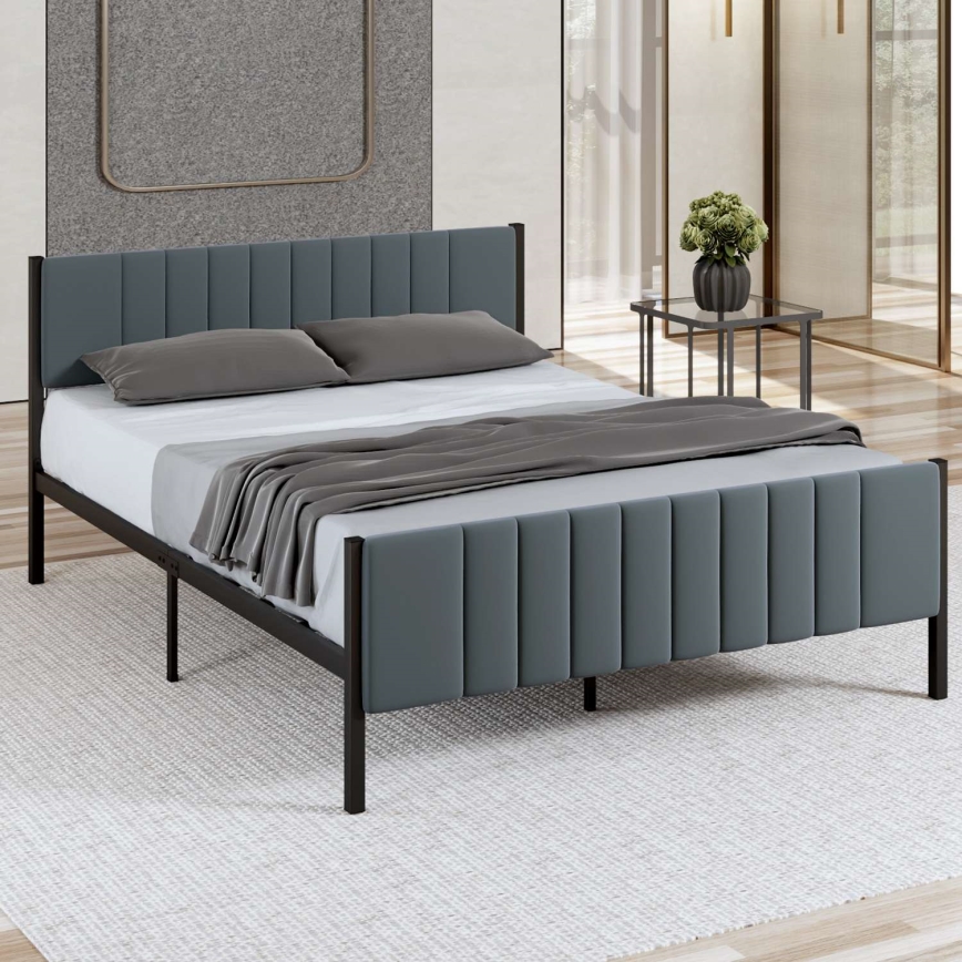 Cama de casal metálica LUNOR 160x200 cm antracite, suporta até 200 kg