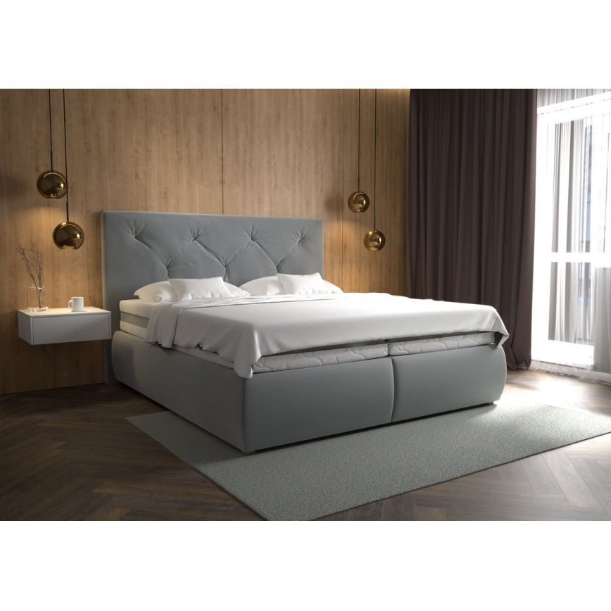 Cama de molas com colchão e cobertura ELEN 160x200 cm cinzento