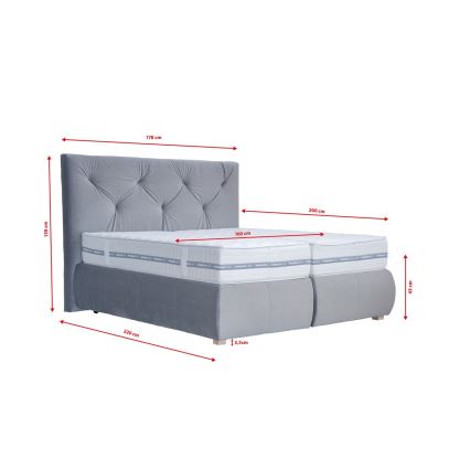Cama de molas com colchão e cobertura ELEN 160x200 cm cinzento