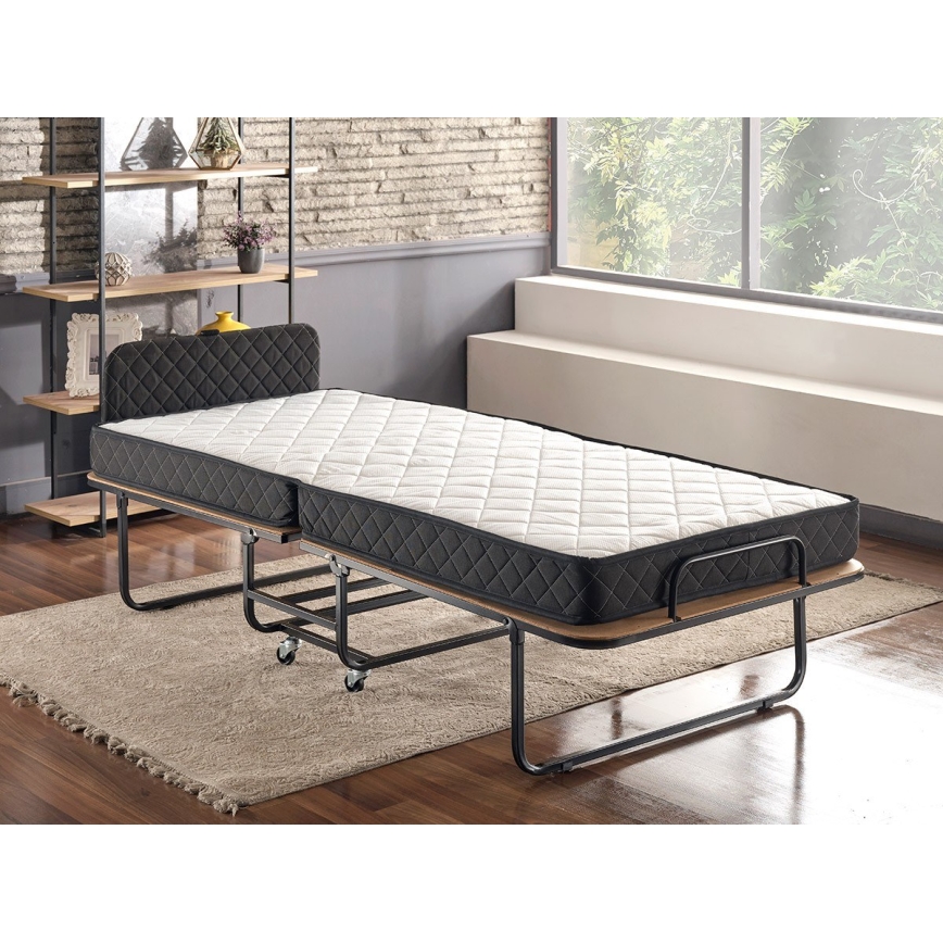 Cama de solteiro dobrável metálica HERON 90x204 cm, branca, suporta até 120 kg